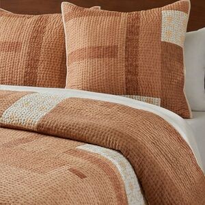 New WS/PB Rejuvenation Patchwork Pick Stitch Quilt & Euro Shams, F/Q, Rust Multi